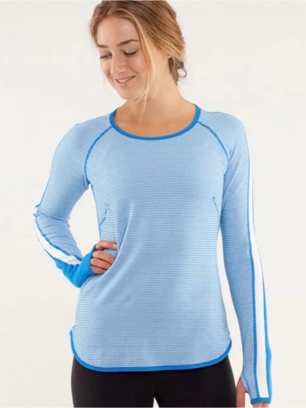 Lululemon Runder Under Long Sleeve Mini Check Beaming Blue Polar
